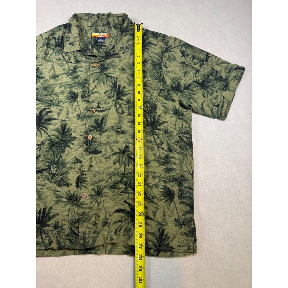 Havana Jacks Hawaiian Mens Large Green Tropical Palm Tree Sailboat Camp Shirt - Picture 2 of 5